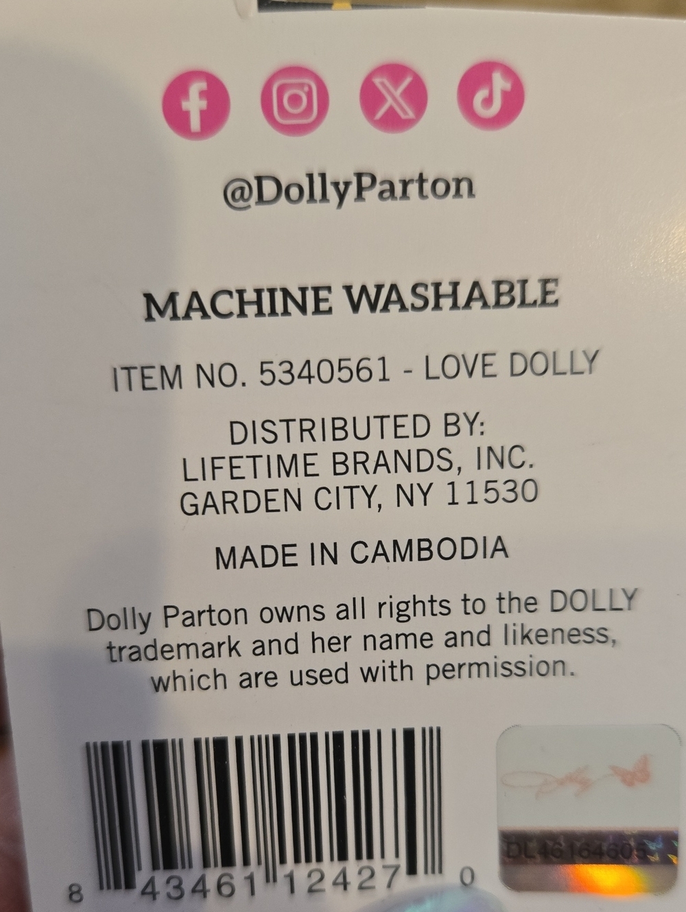 New Dolly Parton Pink Striped "I Love Dolly" Canvas Tote Bag - Picture 4 of 5